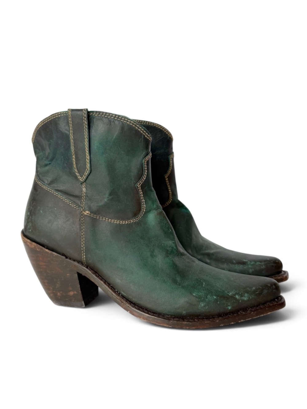 Liberty Black Womens Green Leather Western Cowboy Snip Toe Boots Handmade 8.5